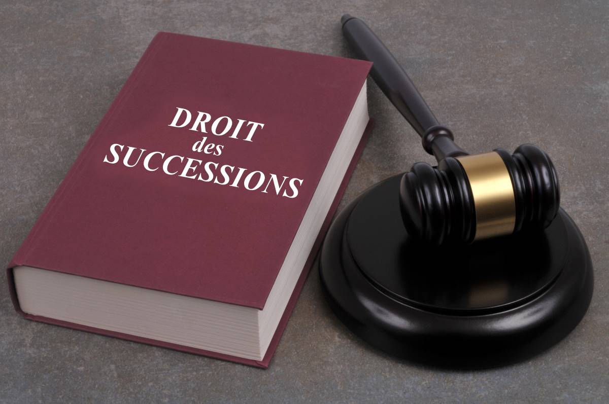 Livre portant le titre Droit des successions à côté d’un marteau de juge