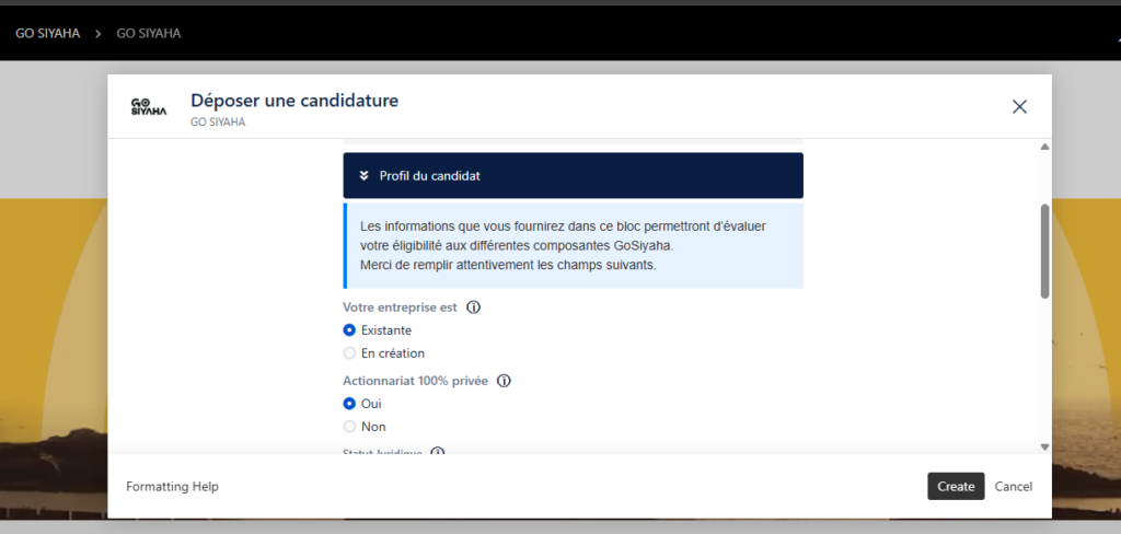 Remplir le formulaire en ligne avec les informations de votre entreprise