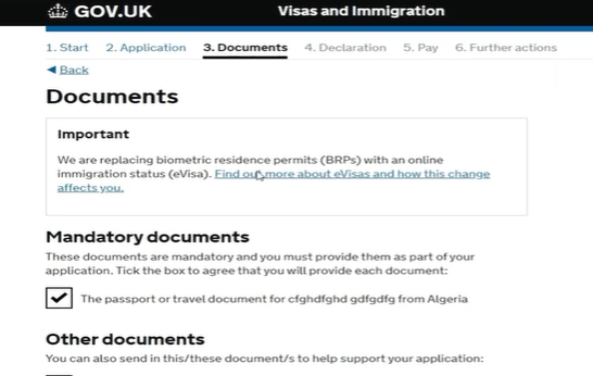Cochez l’acceptation de fournir vos documents requis pour le visa UK et cliquez sur ‘Continue’
