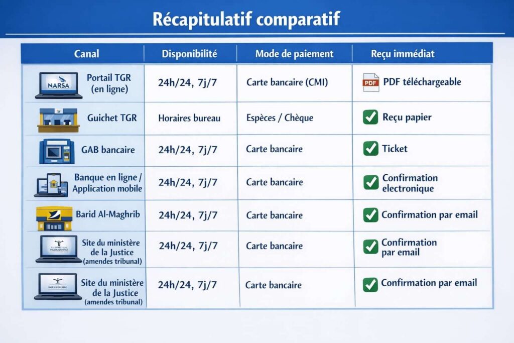 Comparatif des moyens de paiement des amendes routières au Maroc