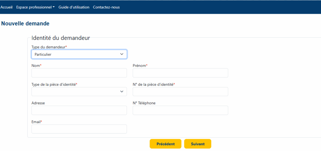 Capture d’écran de l’étape : saisie des informations personnelles (nom, prénom, CIN, email, etc.)